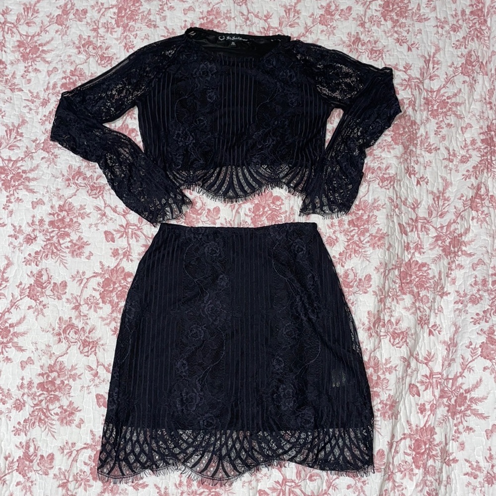 FOR LOVE & LEMONS vintage long sleeve shirt and matching skirt, black S